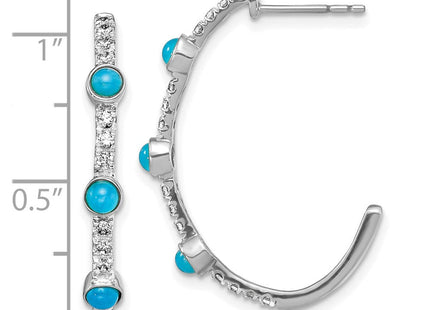 14k White Gold Turquoise and White Topaz J-hoop Earrings (Style EM7485-BTQ-W)