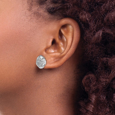 14K White Gold Polished Wavy Circle Diamond Post Earrings