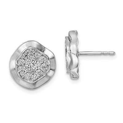 14K White Gold Polished Wavy Circle Diamond Post Earrings