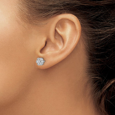 14K White Gold Floral Diamond Post Earrings