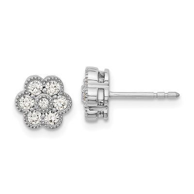 14K White Gold Floral Diamond Post Earrings