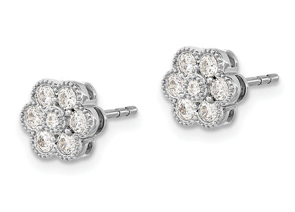 14k White Gold Floral Diamond Post Earrings