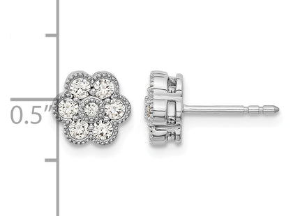 14k White Gold Floral Diamond Post Earrings