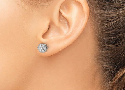 14k White Gold Floral Diamond Post Earrings