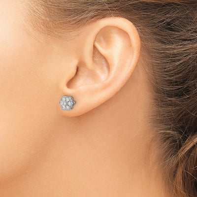 14K White Gold Floral Diamond Post Earrings