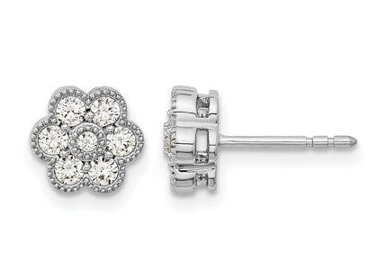 14k White Gold Floral Diamond Post Earrings