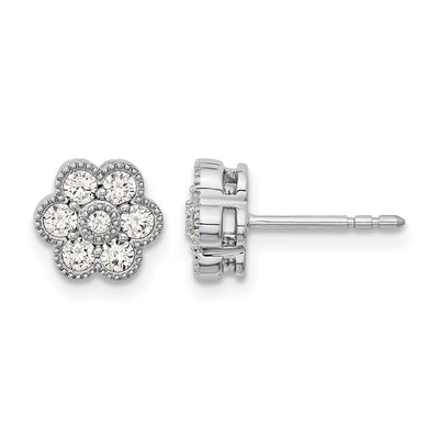 14K White Gold Floral Diamond Post Earrings