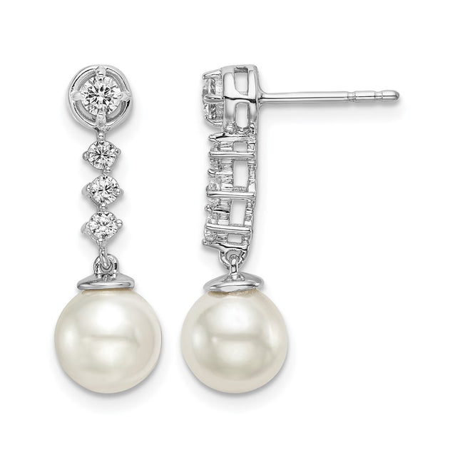 14k White Gold Freshwater Cultured Pearl & Diamond Post Earrings, 22 x 7mm