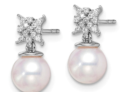 14k White Gold Freshwater Cultured Pearl & Diamond Post Earrings (Style EM8510-PL-007-WA)
