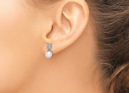 14k White Gold Freshwater Cultured Pearl & Diamond Post Earrings (Style EM8510-PL-007-WA)