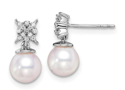 14k White Gold Freshwater Cultured Pearl & Diamond Post Earrings (Style EM8510-PL-007-WA)