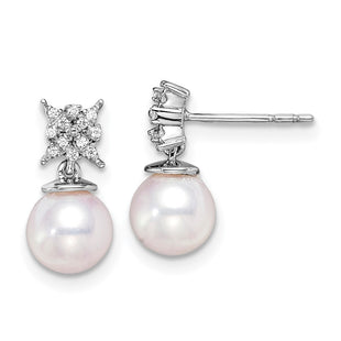 14k White Gold Freshwater Cultured Pearl & Diamond Post Earrings (Style EM8510-PL-007-WA)