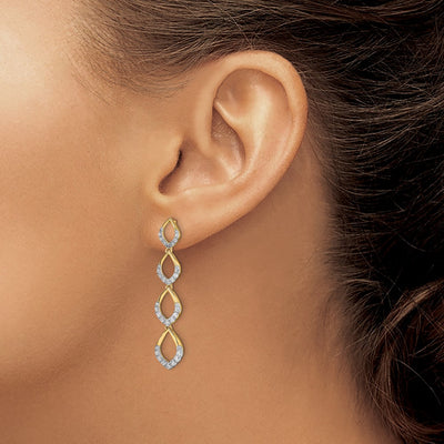 14K Polished Dangle Diamond Post Earrings