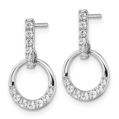 14K White Gold Circle Diamond Dangle Post Earrings