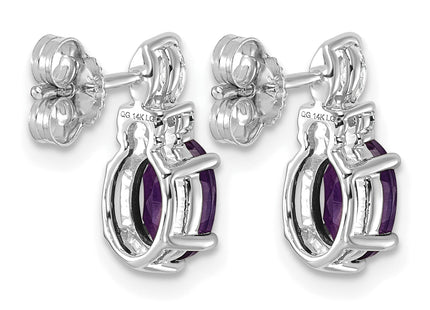 14K White Gold Polished Diamond and Amethyst Twisted Post Earrings