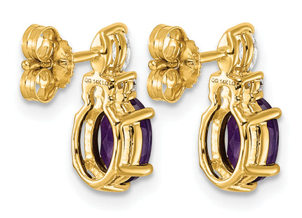 14K Polished Diamond and Amethyst Twisted Post Earrings