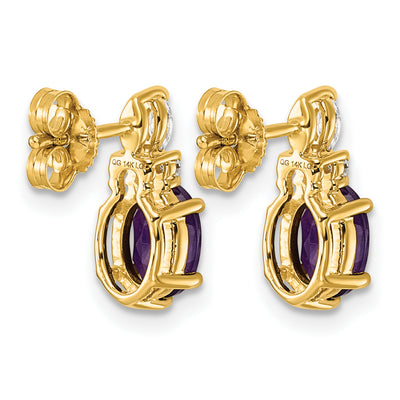 14K Polished Diamond and Amethyst Twisted Post Earrings