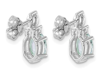 14K White Gold Polished Diamond and Aquamarine Twisted Post Earrings