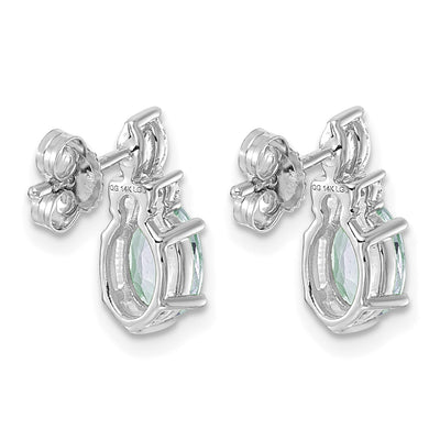 14K White Gold Polished Diamond and Aquamarine Twisted Post Earrings