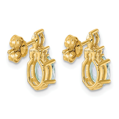14K Polished Diamond and Aquamarine Twisted Post Earrings