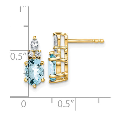 14K Polished Diamond and Aquamarine Twisted Post Earrings