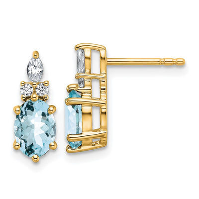 14K Polished Diamond and Aquamarine Twisted Post Earrings