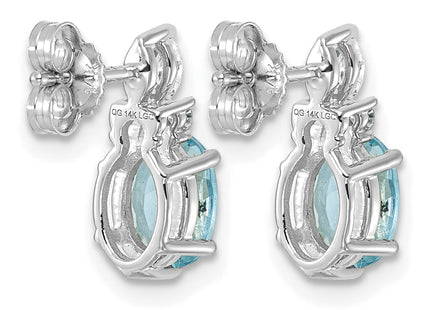 14K White Gold Polished Diamond and Blue Topaz Twisted Post Earrings