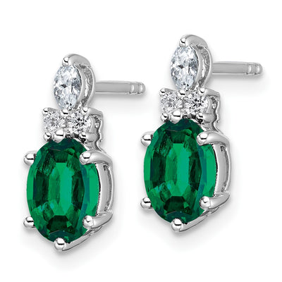 14K White Gold Polish Diamond and Lab Created Emerald Twisted Post Earrings