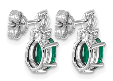 14K White Gold Polish Diamond and Lab Created Emerald Twisted Post Earrings