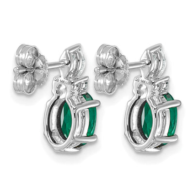 14K White Gold Polish Diamond and Lab Created Emerald Twisted Post Earrings