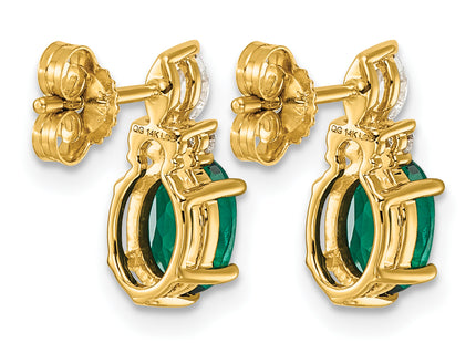 14K Polish Diamond and Lab Created Emerald Twisted Post Earrings
