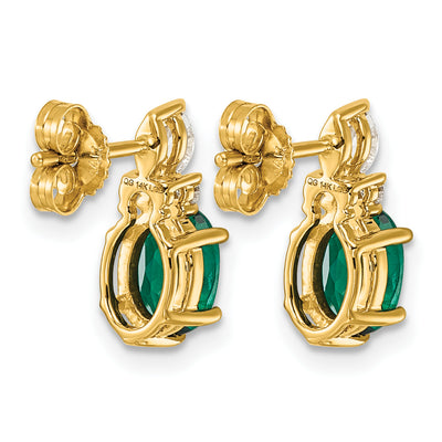 14K Polish Diamond and Lab Created Emerald Twisted Post Earrings