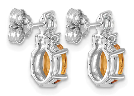 14K White Gold Polished Diamond and Citrine Twisted Post Earrings