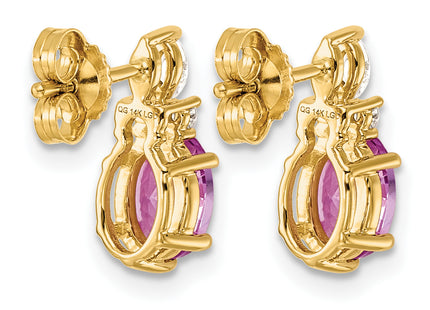 14K Polish Diamond & Lab Created Pink Sapphire Twist Post Earrings