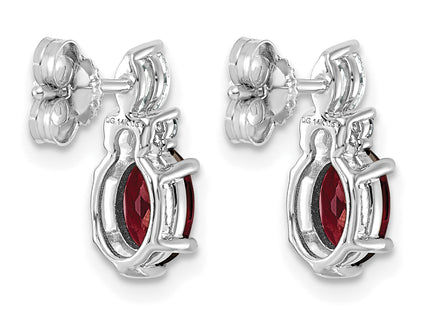 14K White Gold Polished Diamond and Garnet Twisted Post Earrings