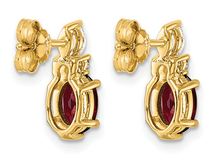 14K Polished Diamond and Garnet Twisted Post Earrings