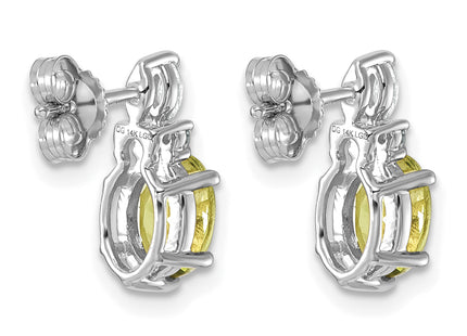 14K White Gold Polished Diamond and Peridot Twisted Post Earrings