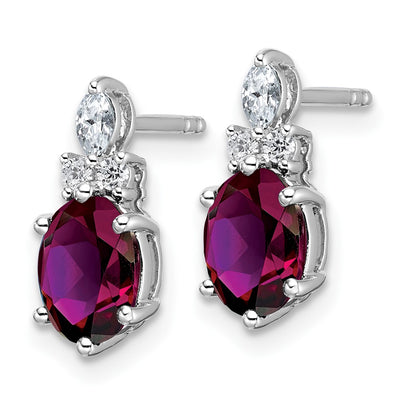 14K White Gold Polished Diamond and Rhodolite Garnet Twisted Post Earrings