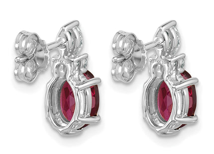 14K White Gold Polished Diamond and Rhodolite Garnet Twisted Post Earrings