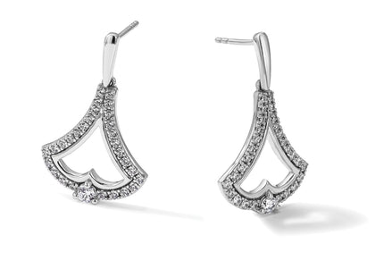 14k White Gold Diamond Post Dangle Earrings