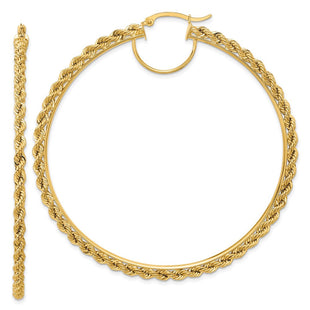 14k Polished and D/C Rope Hoop Earrings (Style ER347)