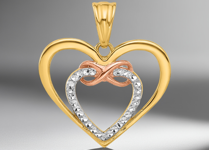 14K Two-tone and White Rhodium Diamond-cut Infinity Hearts Pendant