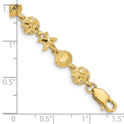 14K Diamond-cut Starfish/Sand Dollar/Shell Bracelet