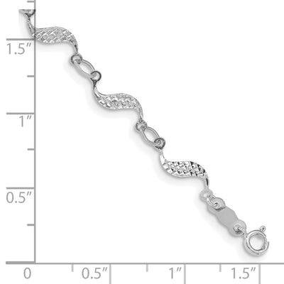 14K White Gold Diamond-cut Wavy Link Bracelet
