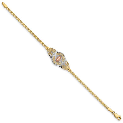 14K Two-tone with White Rhodium Our Lady of Guadalupe and Bismark Chain Bracelet