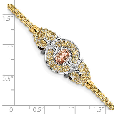 14K Two-tone with White Rhodium Our Lady of Guadalupe and Bismark Chain Bracelet
