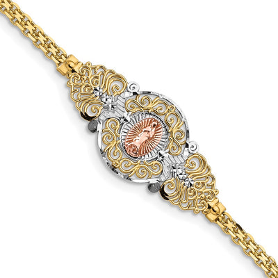 14K Two-tone with White Rhodium Our Lady of Guadalupe and Bismark Chain Bracelet