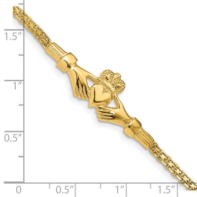14K Polished Claddagh and Bismark Chain Bracelet