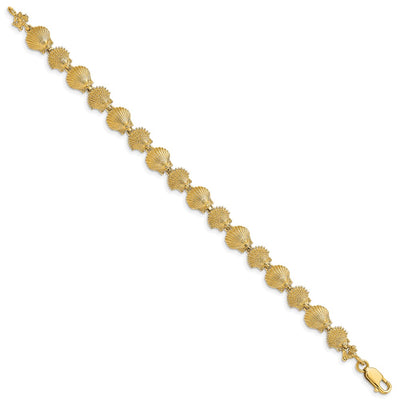 14K Polished and Textured Scallop Shell Bracelet