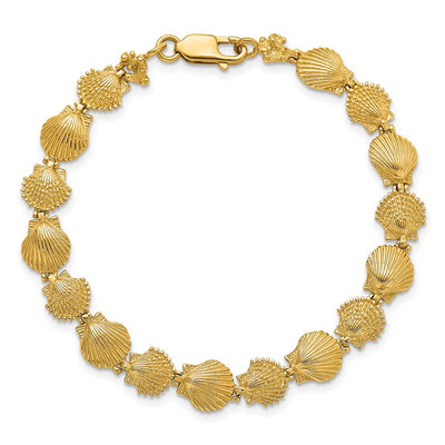 14K Polished and Textured Scallop Shell Bracelet